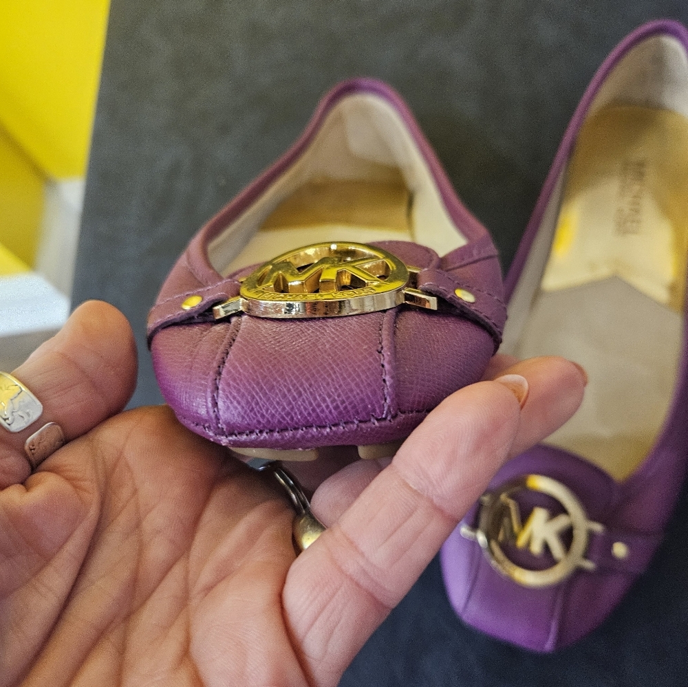 Michael Kors Purple Leather MK Logo Ballet Flats - Picture 5 of 9